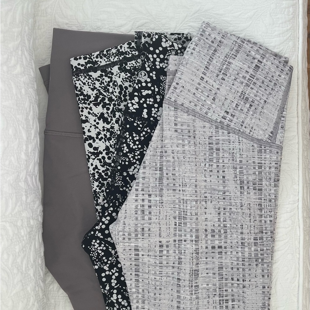 Lot of 3 lululemon leggings. Size 4. 28” length. High rise